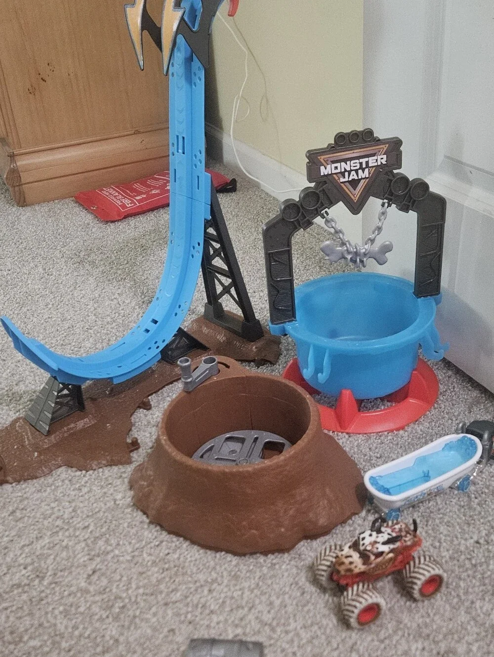 2 Hot Wheels Blue & Orange Monster Trucks Track Playsets